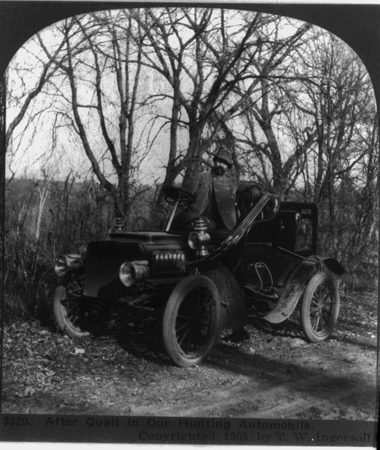 After quail in our hunting automobile, c1905. — historic photograph