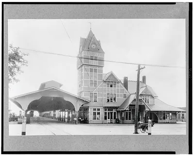 [Newport News, Virginia, railroad station, with clock tower]