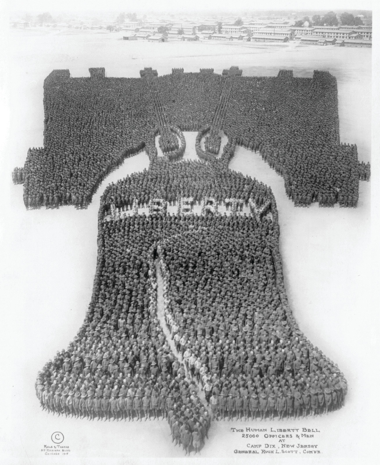 The Human Liberty Bell; 25,000 Officers And Men At Camp Dix, New Jersey; General Hugh L. Scott, comdr, c. 1918 — historic photograph