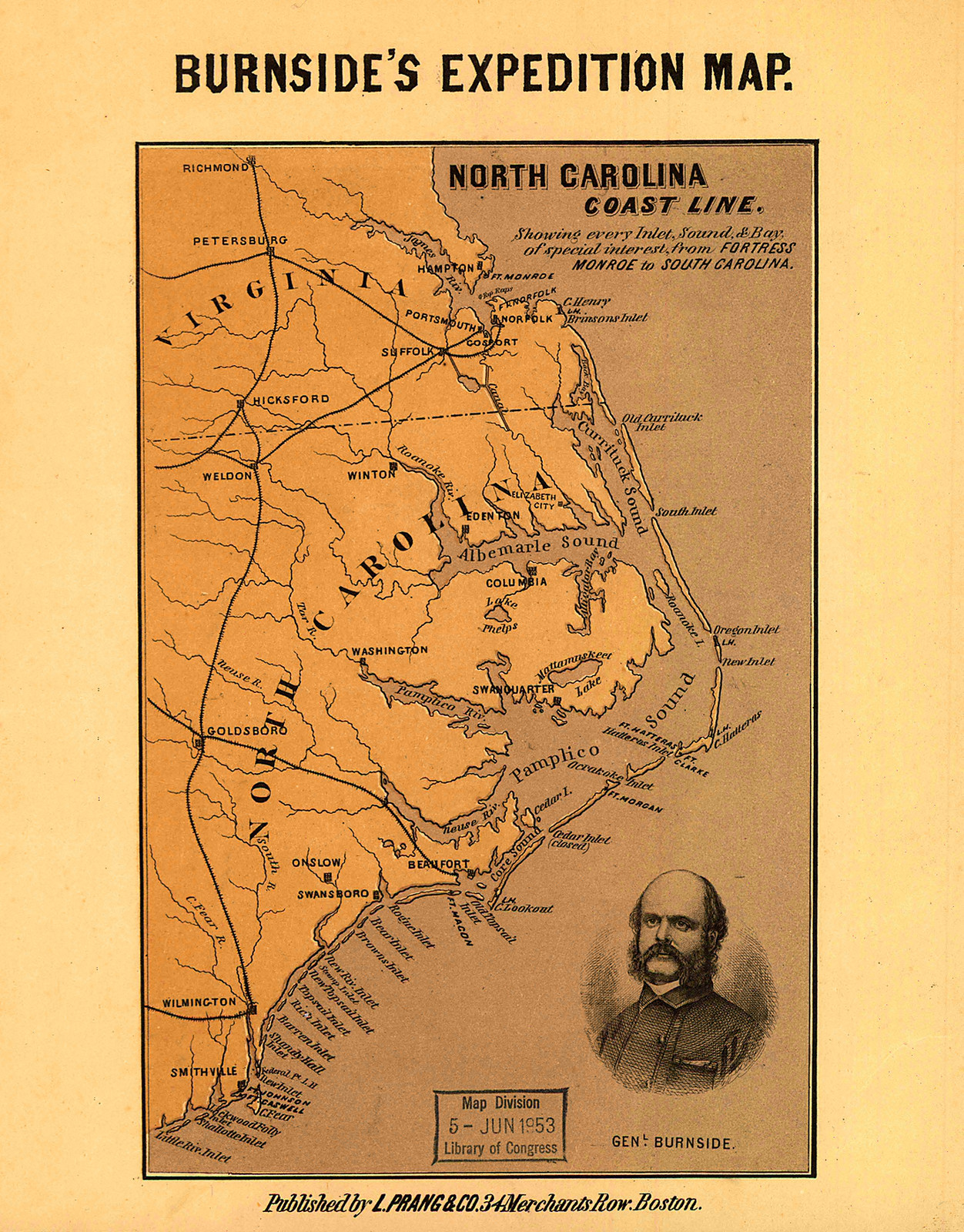 Burnside's Expedition Map: North Carolina Coast Line — antique map