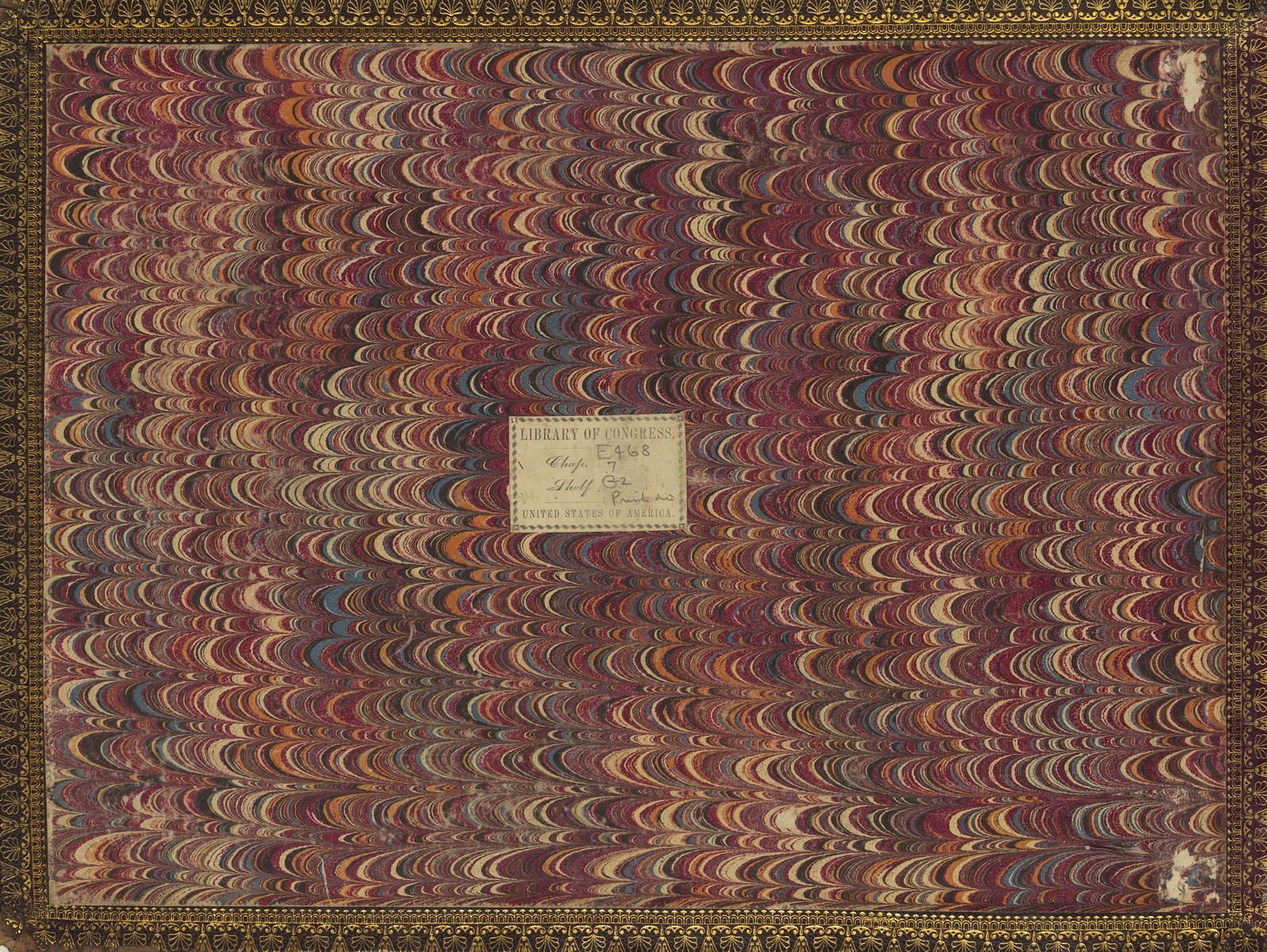 Marbled book cover with Library of Congress label — historic image