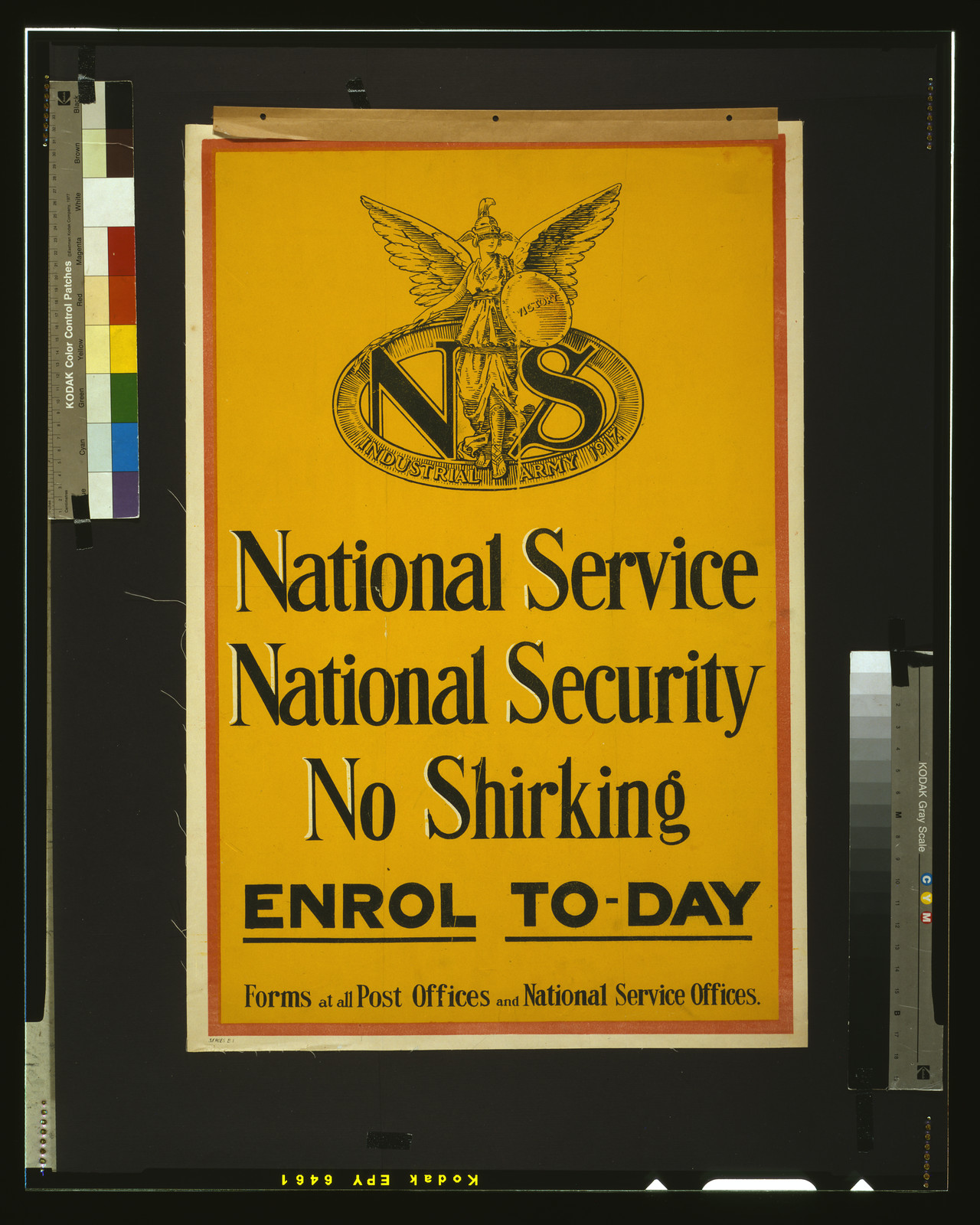 National service. National security. No shirking. Enrol to-day. Forms at all post offices and national service offices, [S.l. : s.n., 1917] — vintage poster