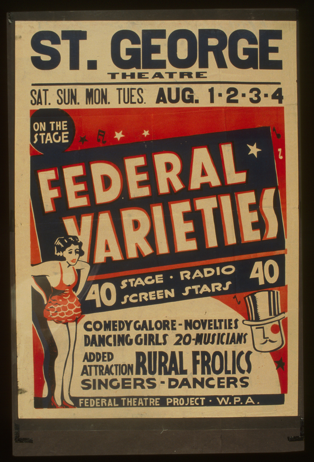 Federal Varieties 40 stage radio screen stars (S) Comedy galore - novelties - dancing g, 1937 — vintage poster