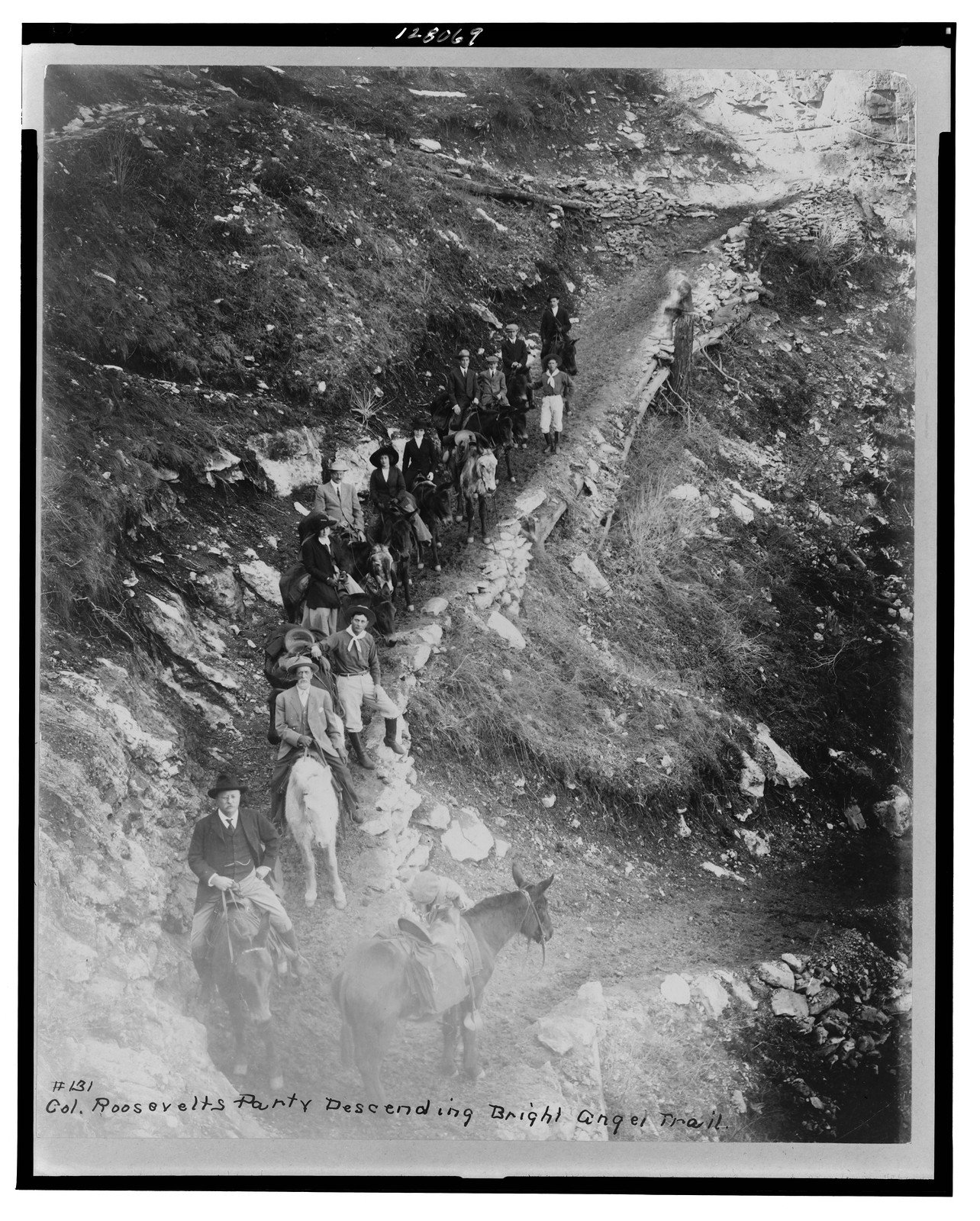 Col. Roosevelt's party descending Bright Angel Trail, c1911. — historic photograph