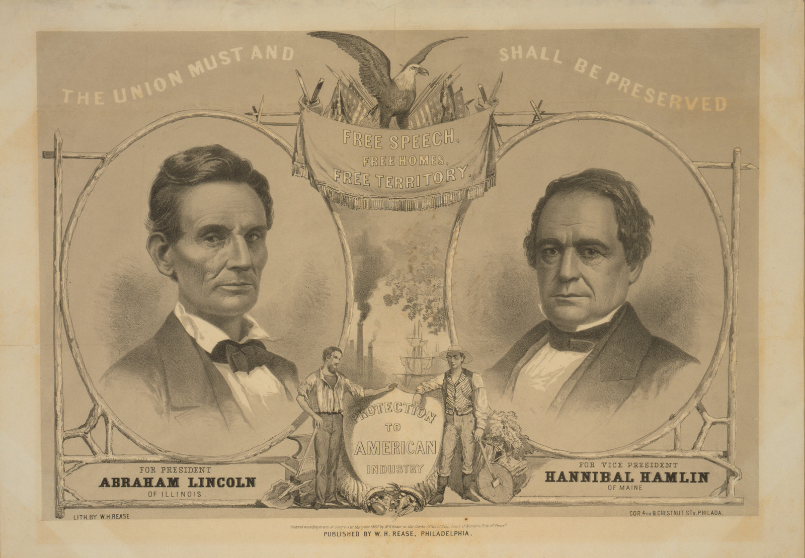 The Union Must And Shall Be Preserved, c. 1860 — antique lithograph