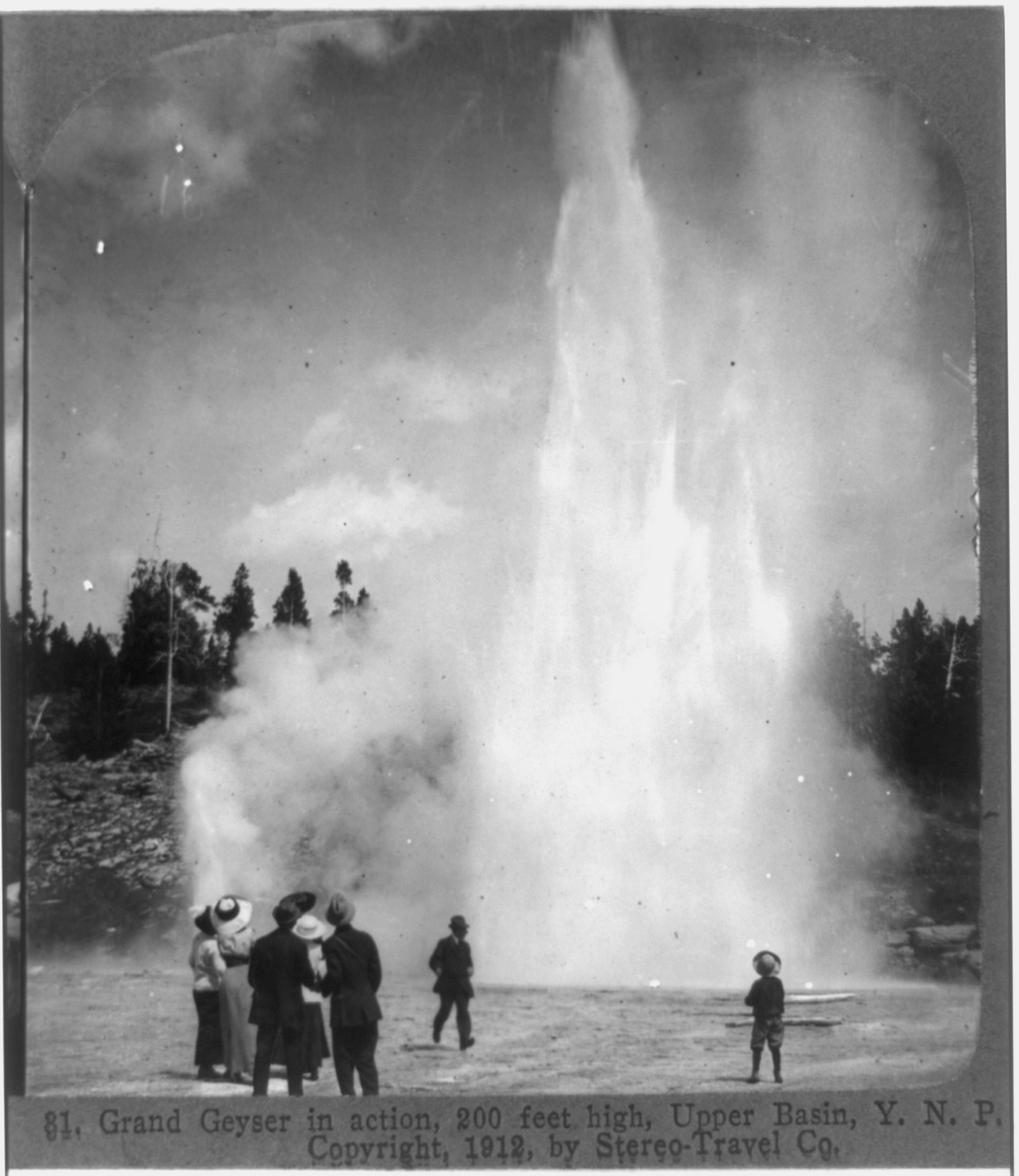Grand Geyser in action, 200 feet high, Upper Basin, Y.N.P., Corona, N.Y.C. : Stereo-Travel Co., c1912. — stereograph