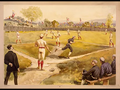 Base Ball game scene, aquarelle print by L. Prang & Co.