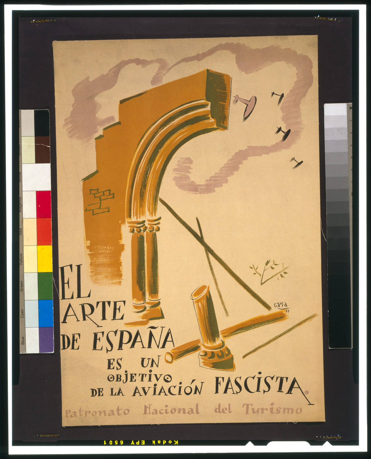 El arte de España es un objetivo de la aviación fascista, Madrid : Patronato Nacional del Turismo, 1937. — vintage poster
