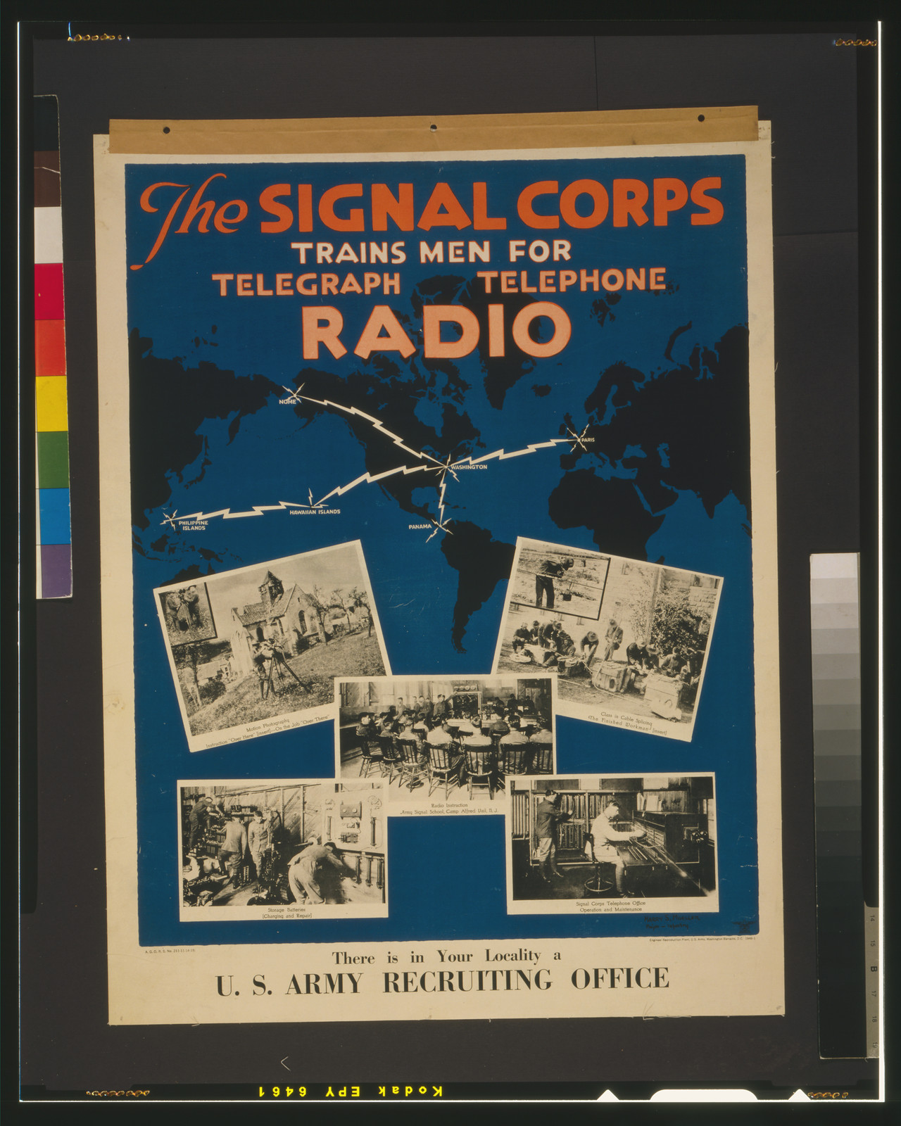 The Signal Corps trains men for telegraph, telephone, radio There is in your locality a U.S. Army recruiting office / Harry S. Mueller, Major Infantry., Washington Barracks, D.C. : Engineer Reproduction Plant, U.S. Army, [19]19. — vintage poster