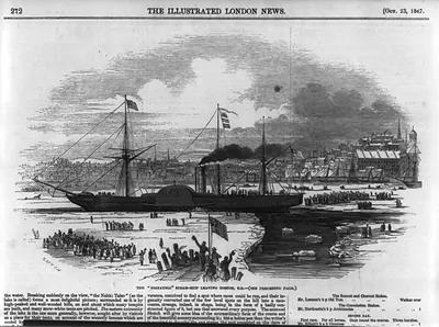 The BRITANNIA steamship leaving Boston, U.S.
