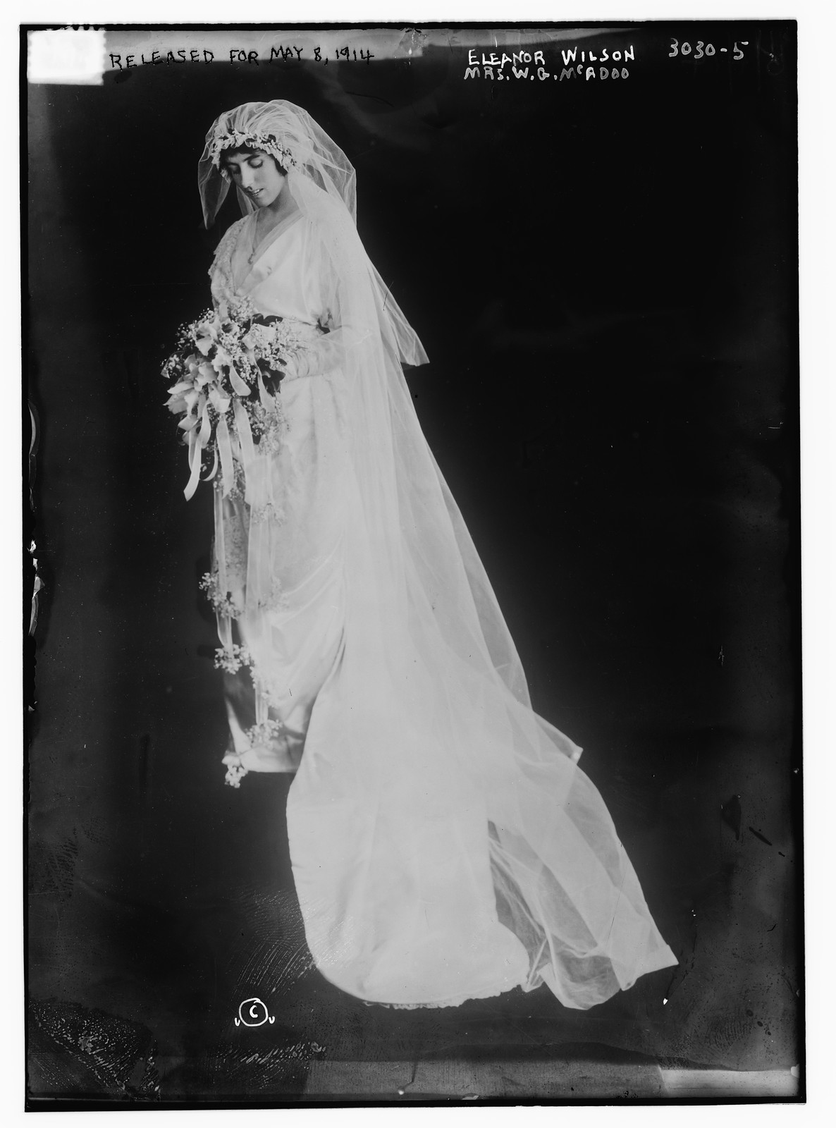 Eleanor Wilson -- (Mrs. W.G. McAdoo) in wedding dress, n/a — historic photograph