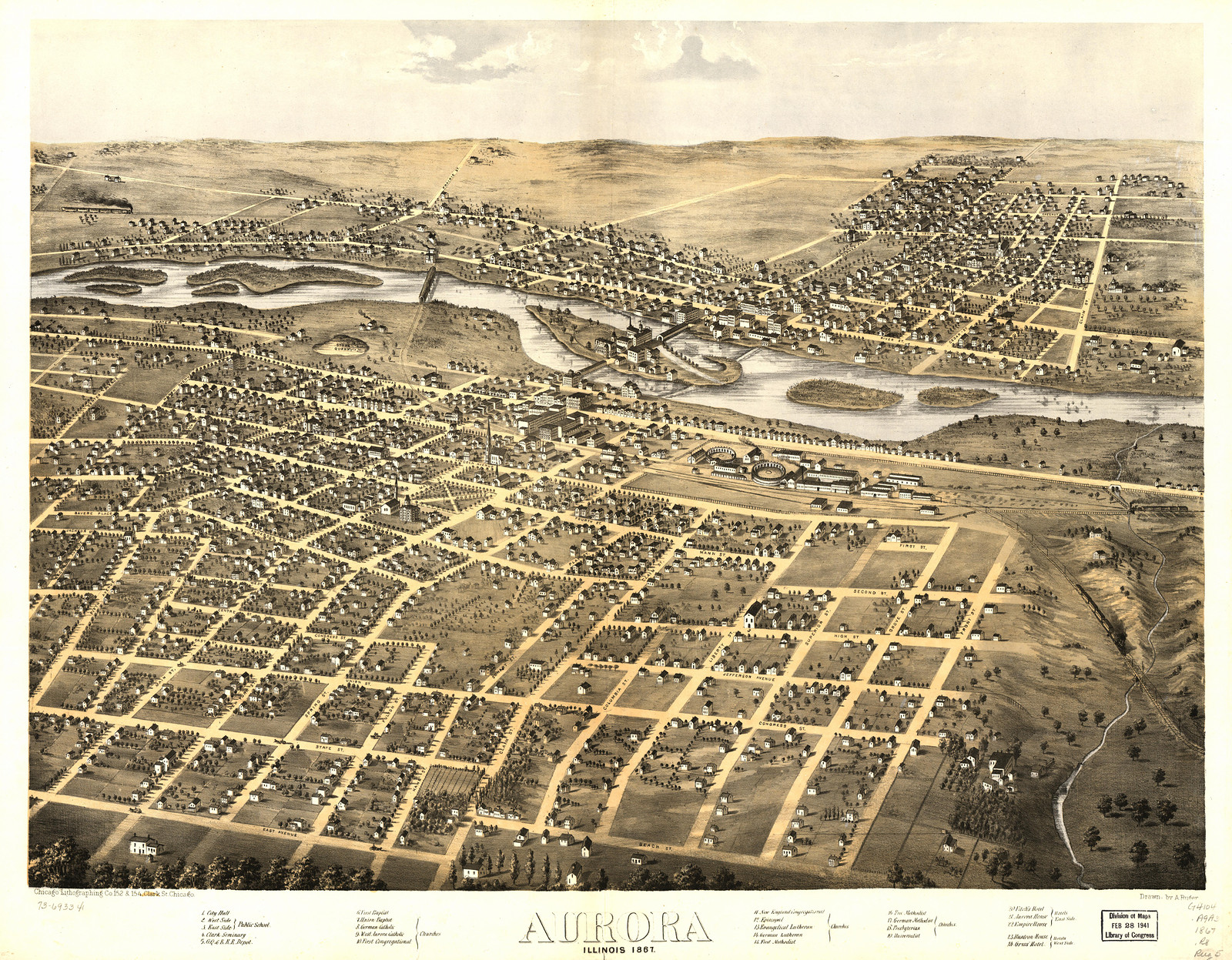 Aurora, Illinois, 1867, 1867 — antique map