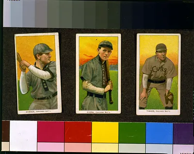 Three Chicago Nat'l baseball cards: Chance, Evers, Tinker