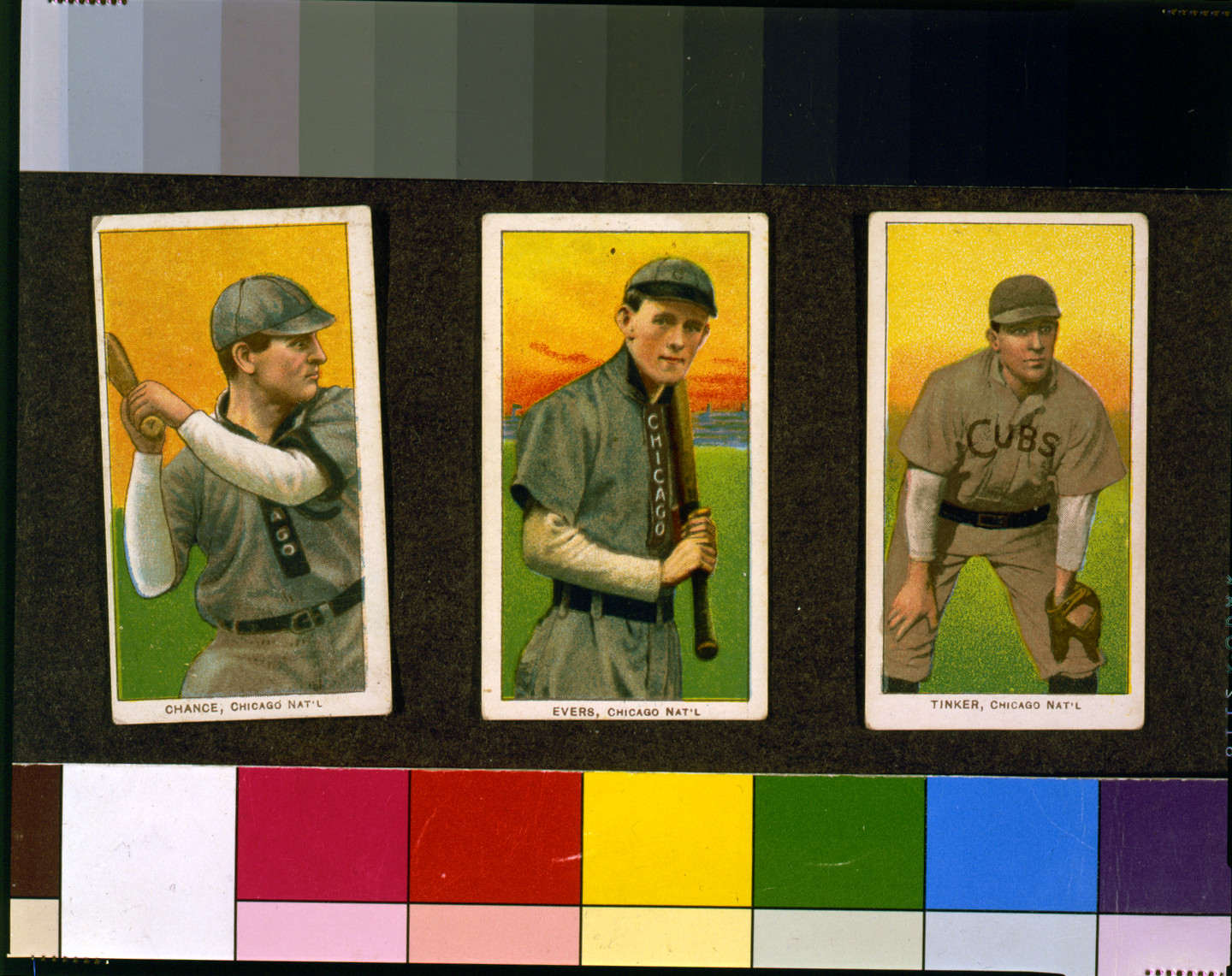 Three Chicago Nat'l baseball cards: Chance, Evers, Tinker — historic image
