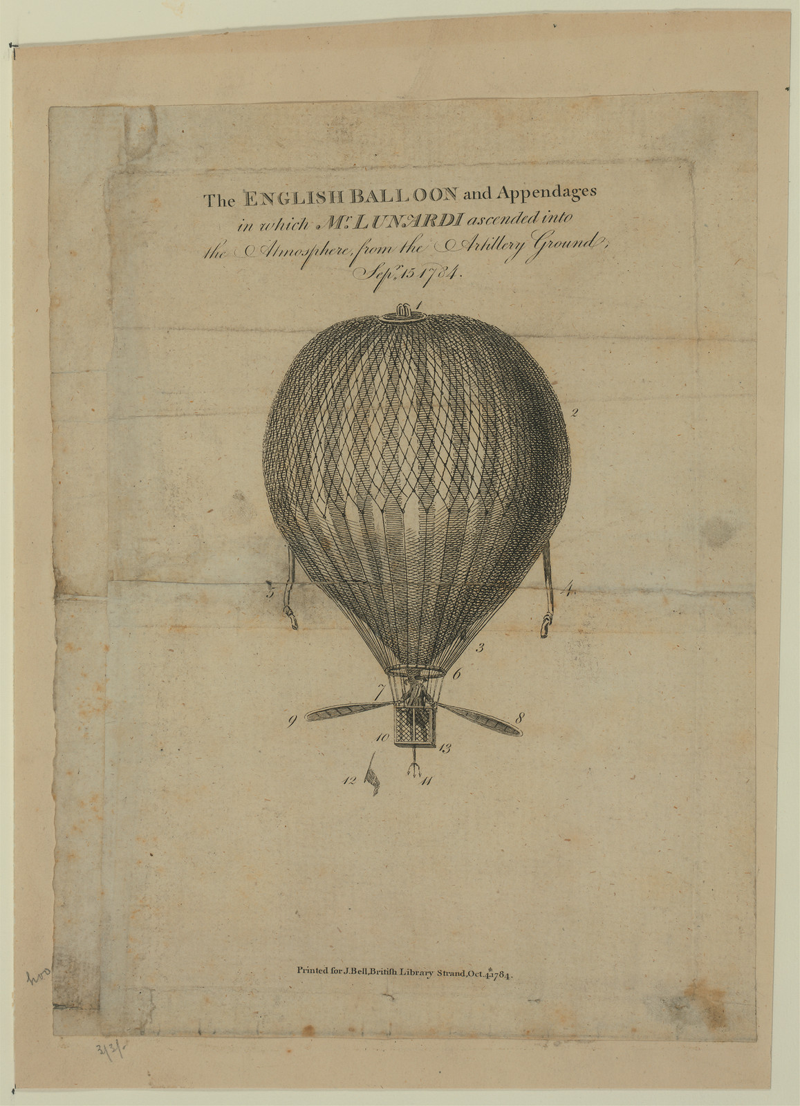 The English Balloon and Appendages, in which Mr. Lunardi ascended — historic image