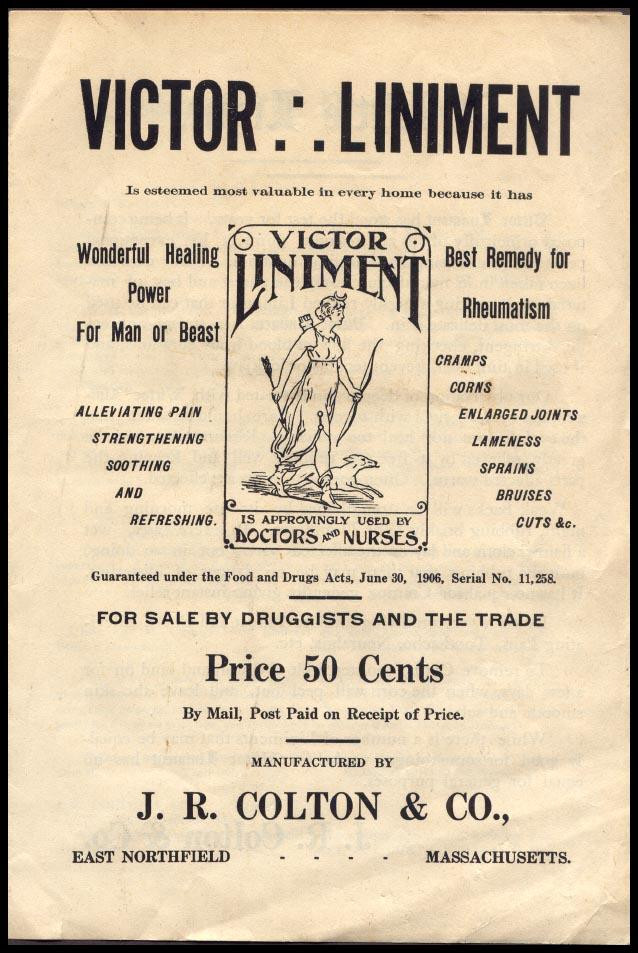 Victor Liniment patent medicine handbill, J. R. Colton & Co. — historic image