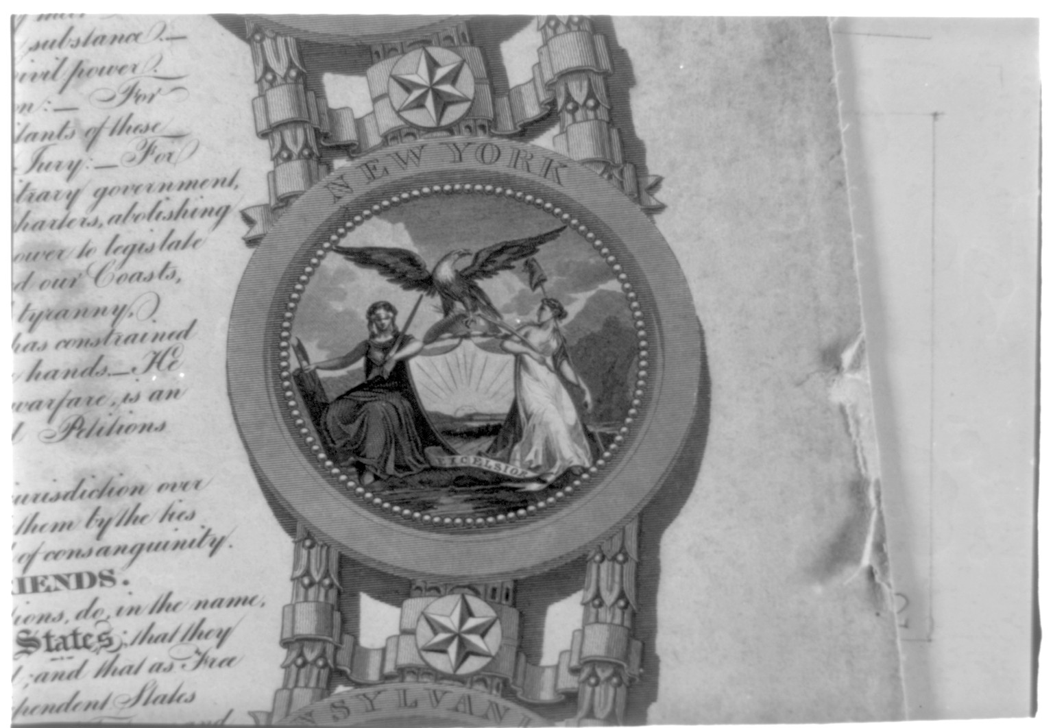 Seal of New York, 1818 — antique engraving