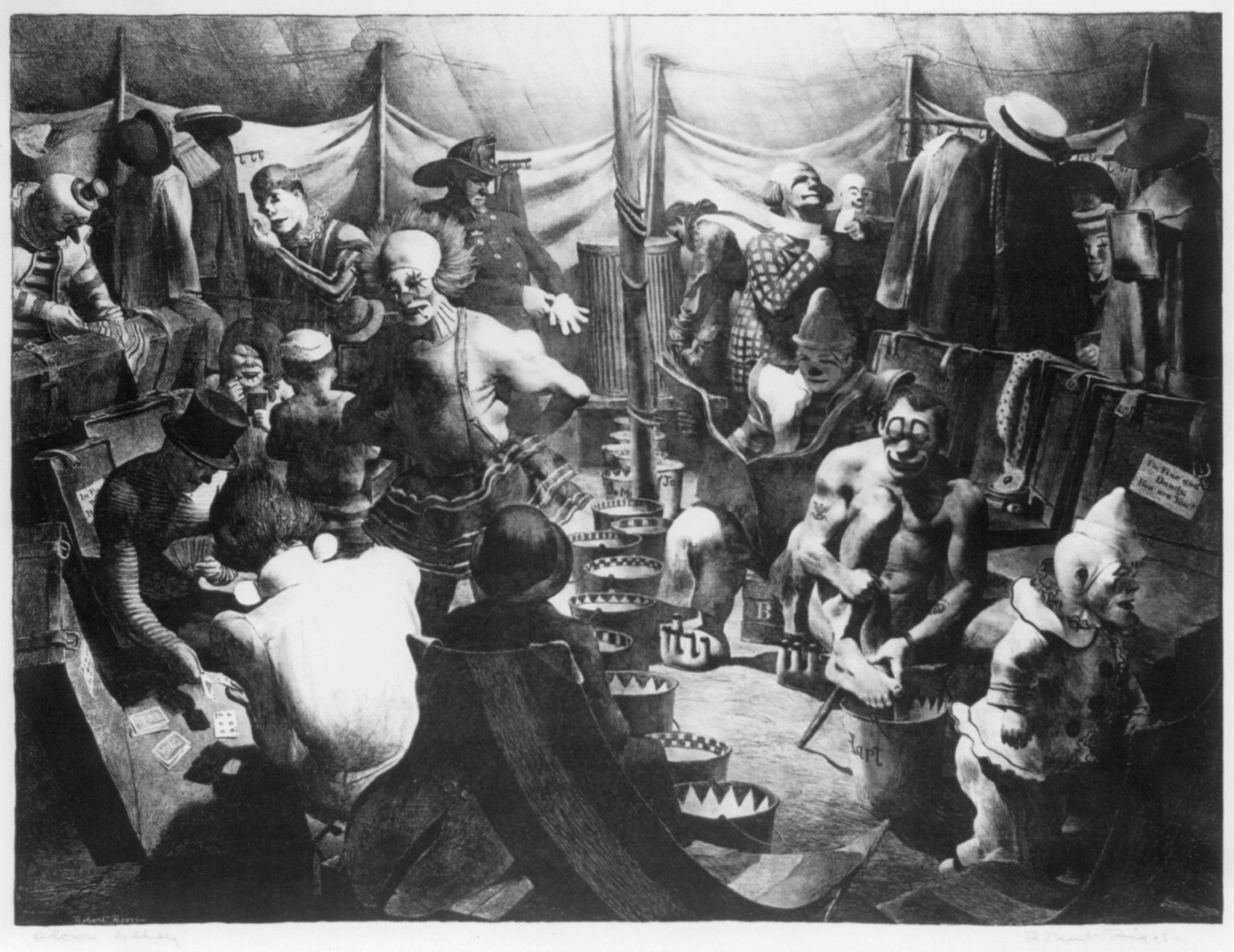 Clown alley / Robert Riggs., [between 1930 and 1960(?)] — antique lithograph
