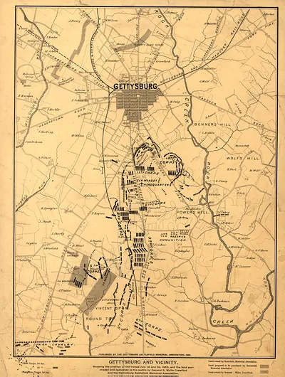 Gettysburg and Vicinity, Showing the Position of the Troops July 1st and 3rd, 1863