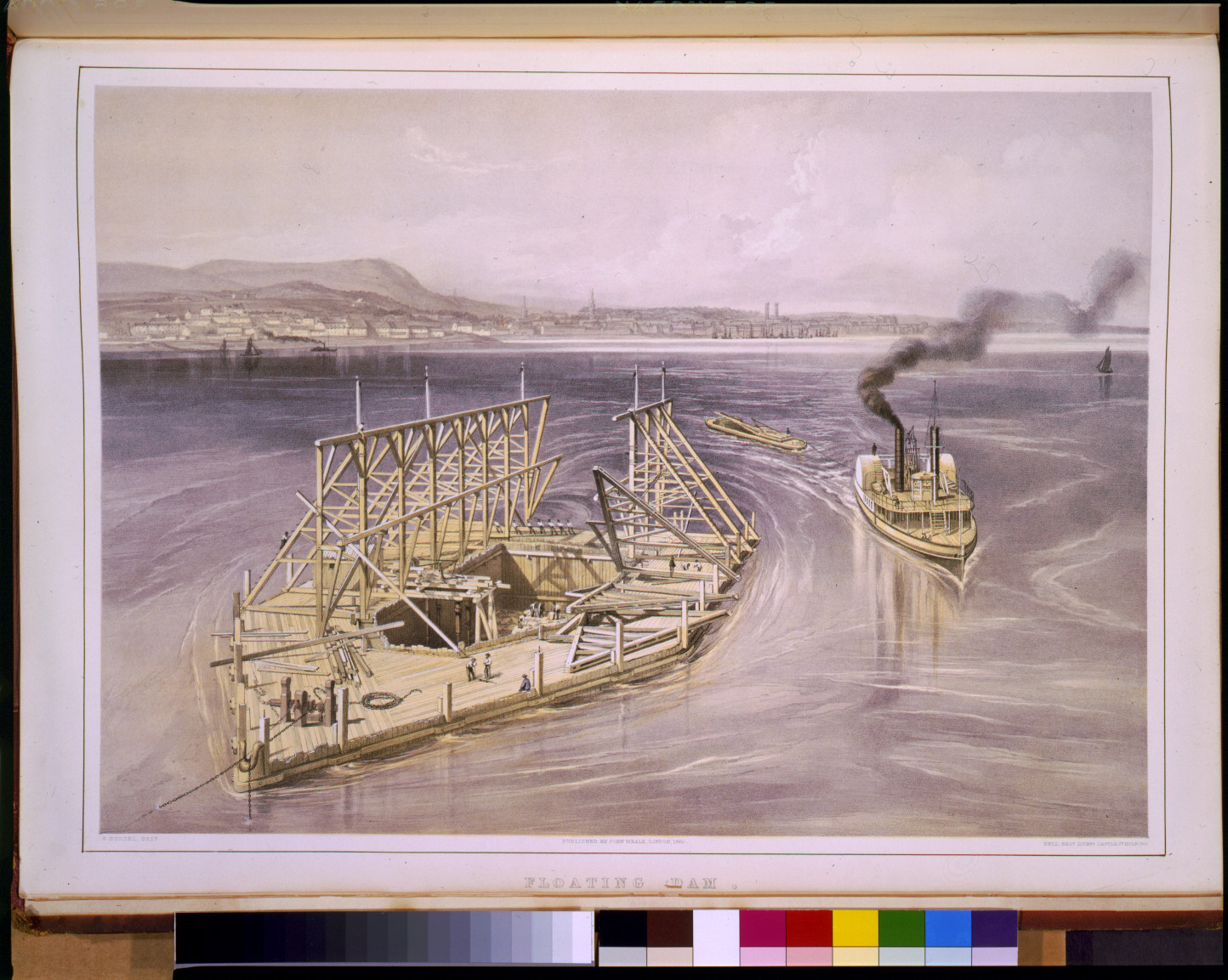 Floating dam / S. Russel, delt. ; Kell Bros. lithrs., Holborn., [published 1860] — antique lithograph