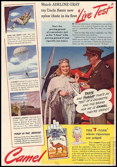Camel cigarettes advertisement: Adeline Gray nylon parachute live test