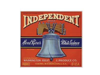 Independent Brand fruit crate label with Liberty Bell