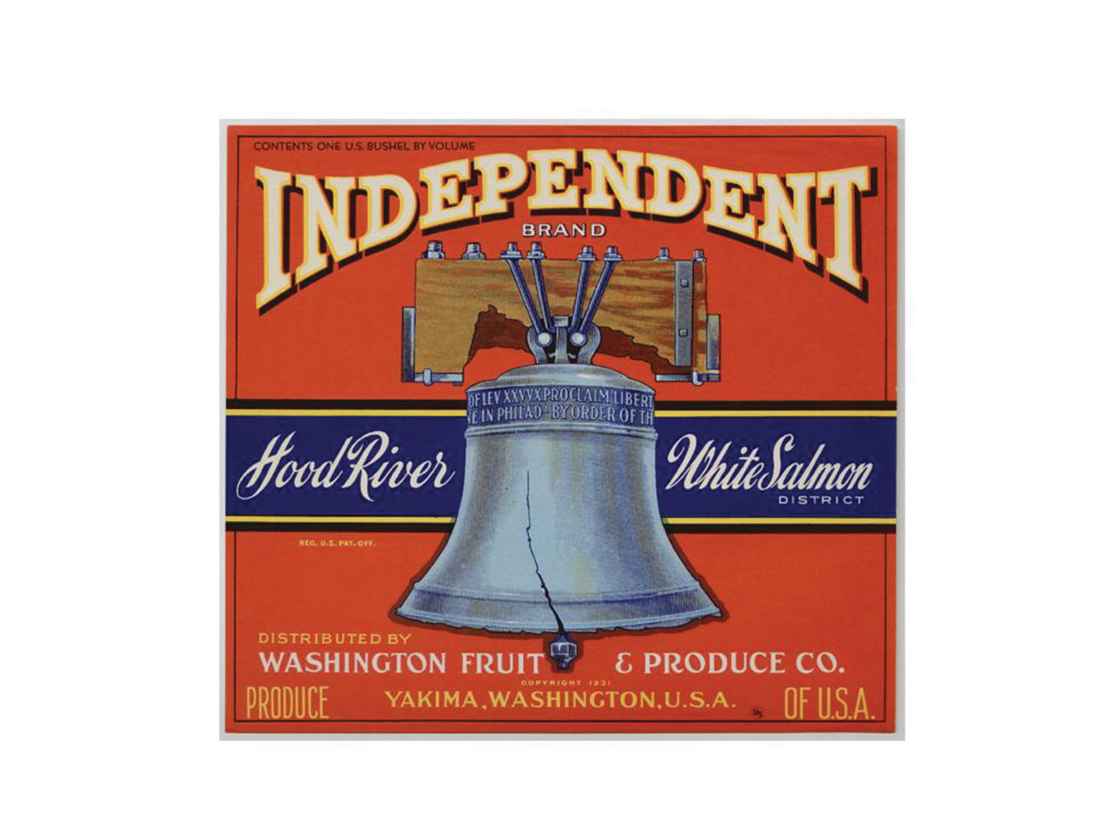 Independent Brand fruit crate label with Liberty Bell — historic image