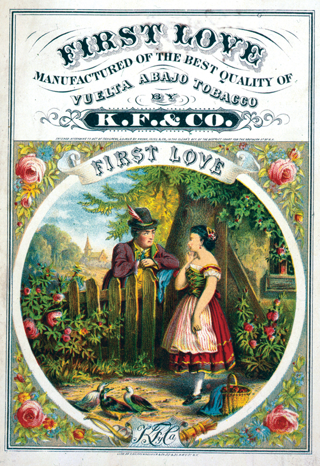 First Love tobacco label by K.F. & Co., Vuelta Abajo — historic image