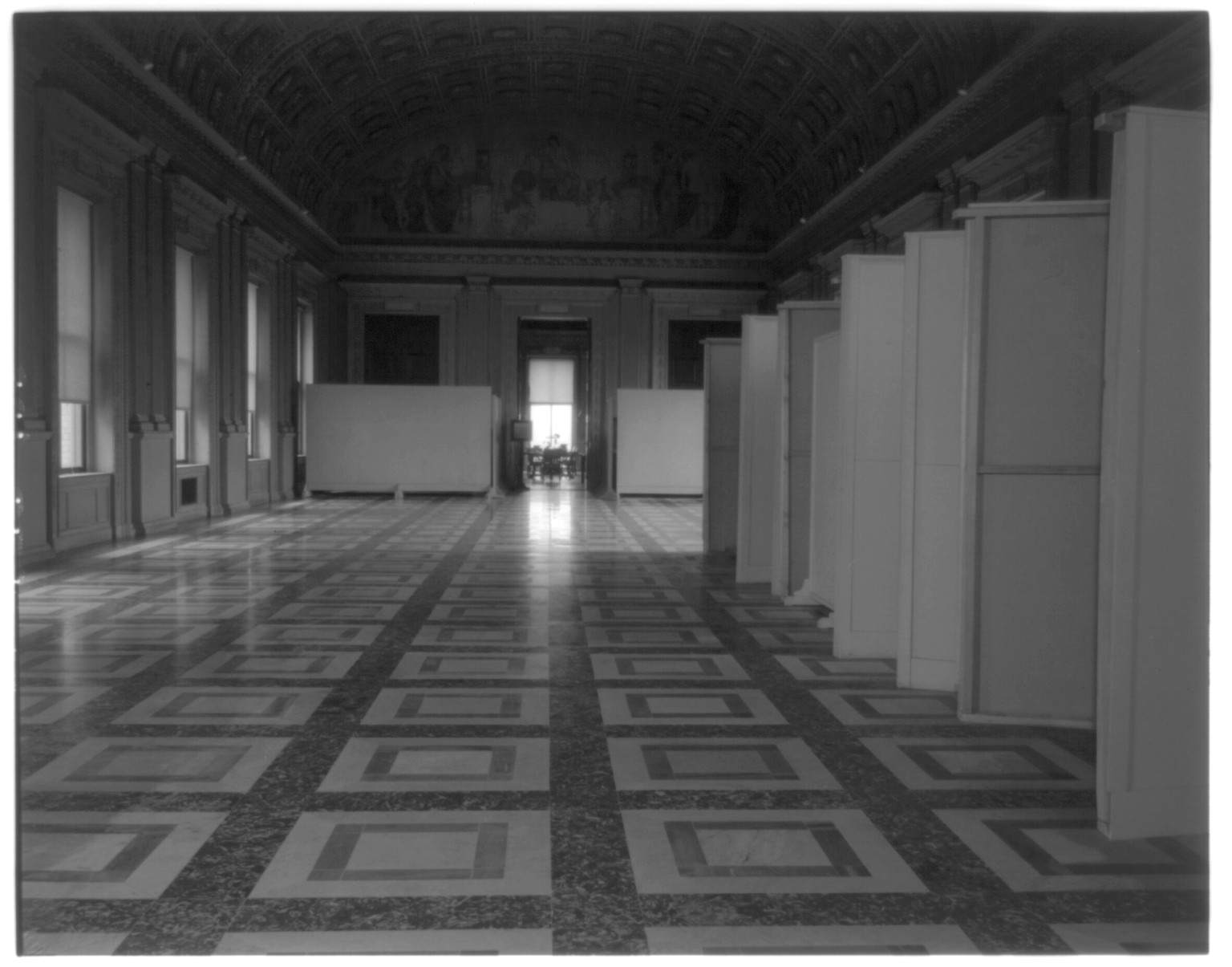 [Library of Congress interiors, 1958: South Gallery, 2nd floor; marble floor after repair; view from south], 1958 — historic photograph
