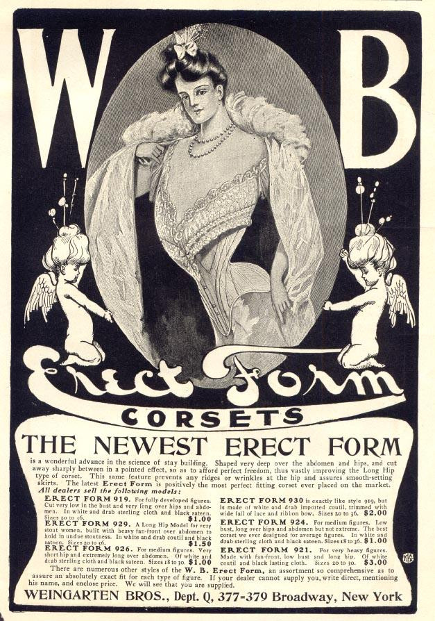 Erect Form Corsets advertisement, The Newest Erect Form, Weingarten Bros. — historic image