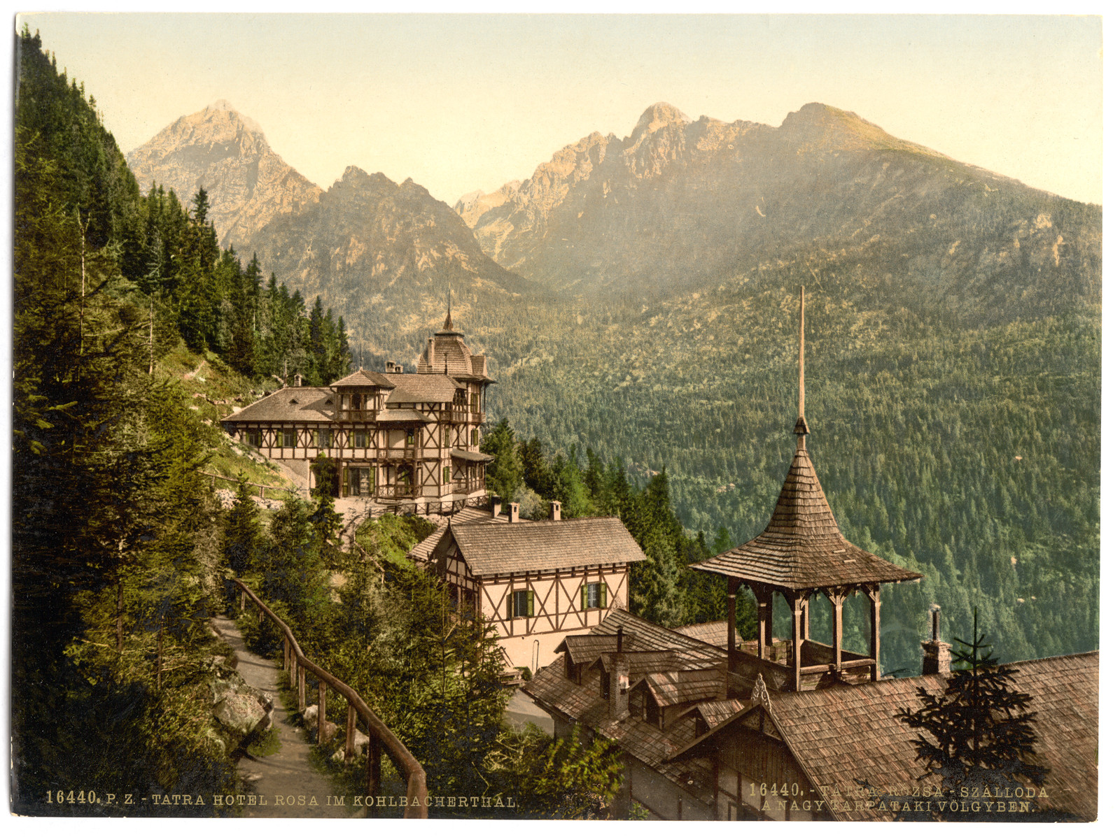 Hotel Rosa in the Great Kohlbacherthal Tatra Austro-Hungary, [between ca. 1890 and ca. 1900]. — historic print