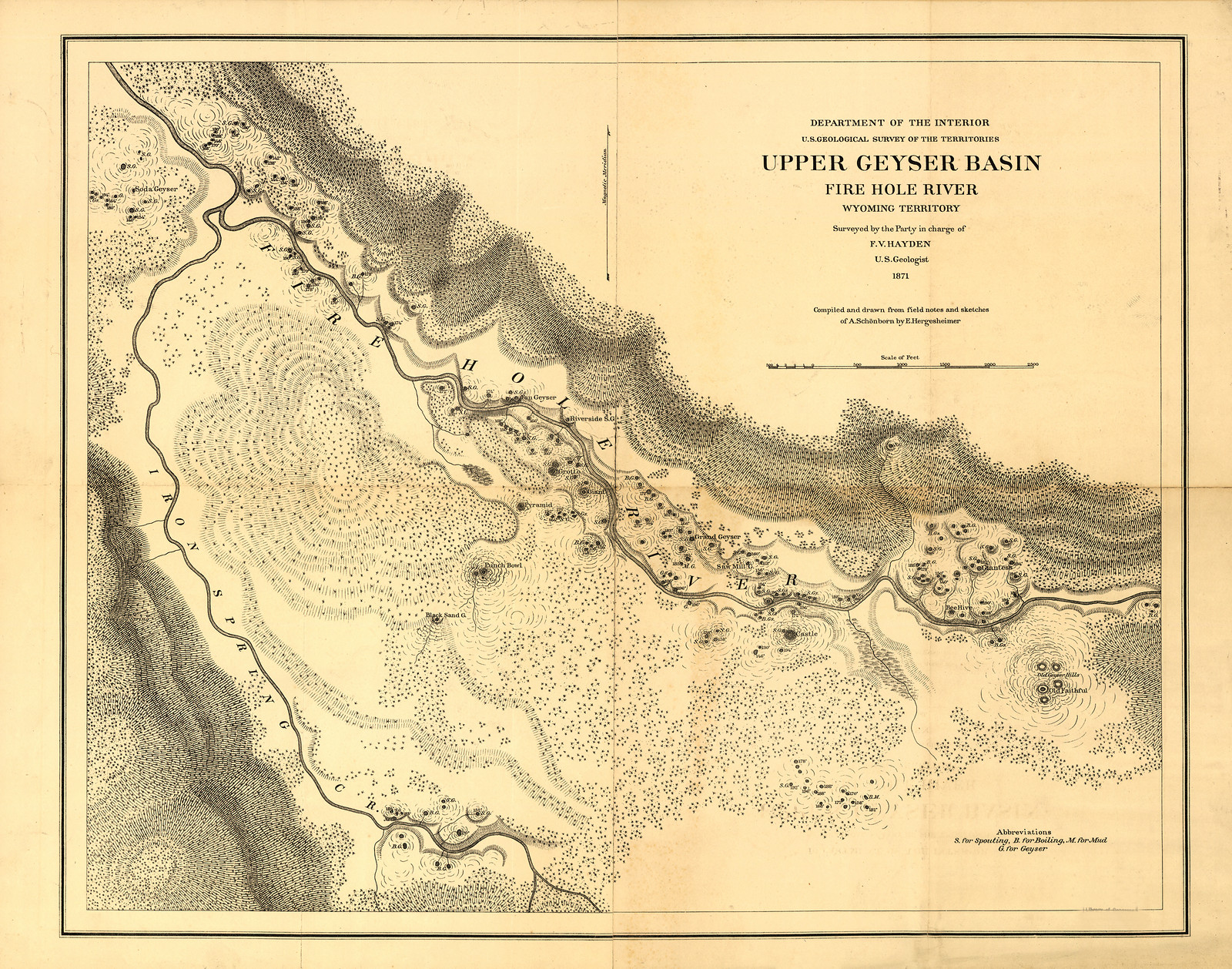 Upper Geyser Basin, Fire Hole River, Wyoming Territory, 1871 — historic image