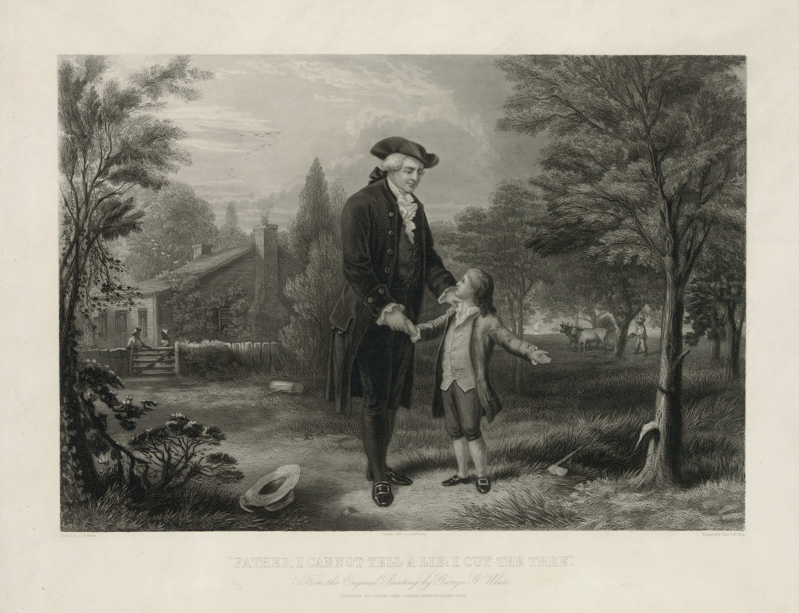 "Father, I Cannot Tell A Lie: I Cut The Tree." Engraved by John C. McRae, c. 1889 — antique engraving