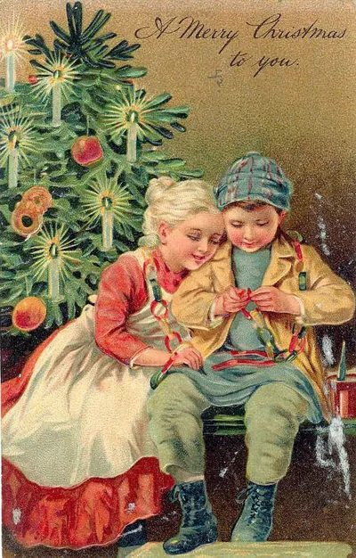 A Merry Christmas to you, children by Christmas tree
