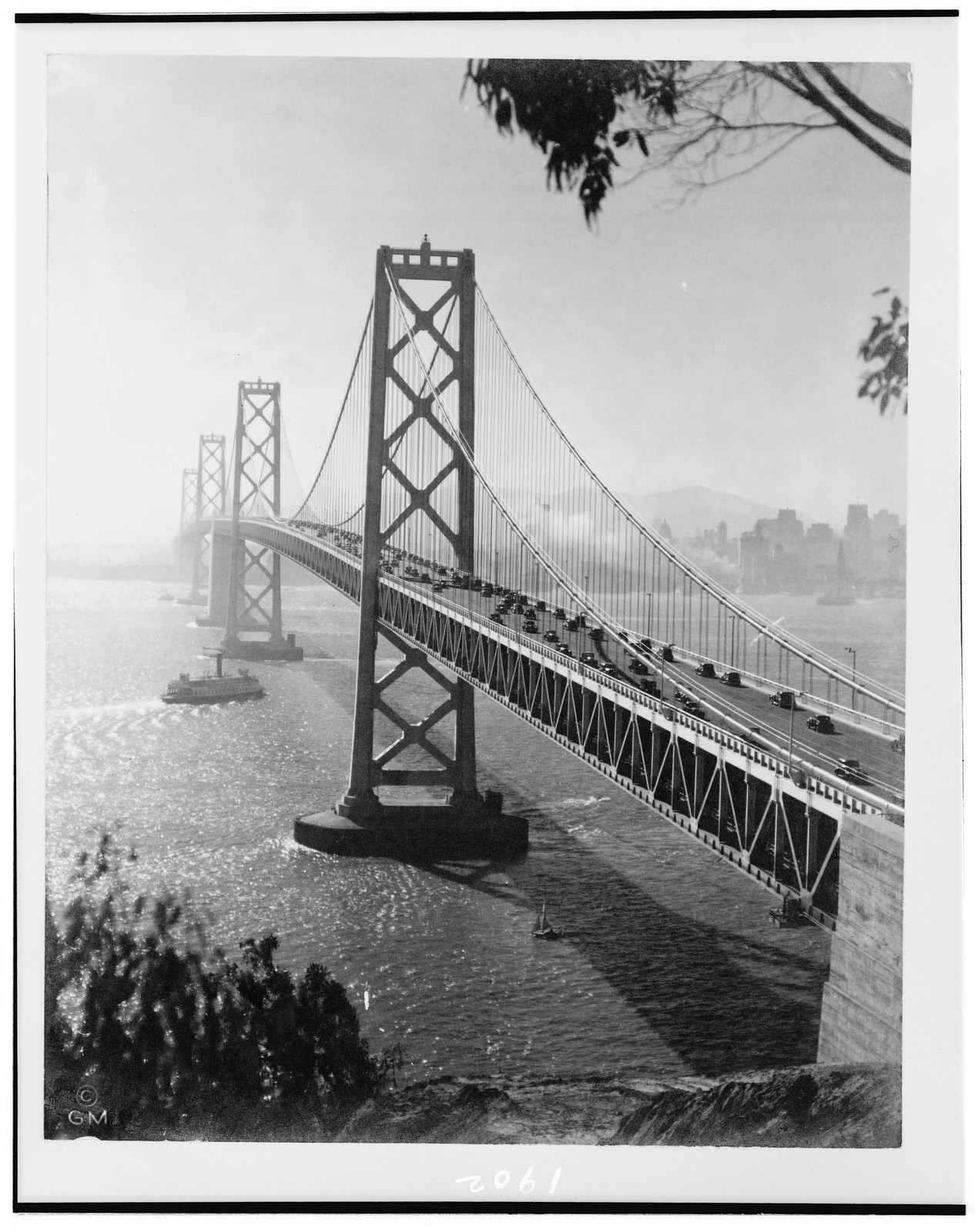 San Francisco-Oakland Bay Bridge from Goat Island (Yerba Buena), c1936. — historic photograph