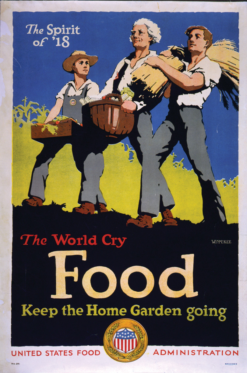 The spirit of '18--The world cry, food--Keep the home garden going / Wm. McKee., Boston : Forbes, [1918] — vintage poster