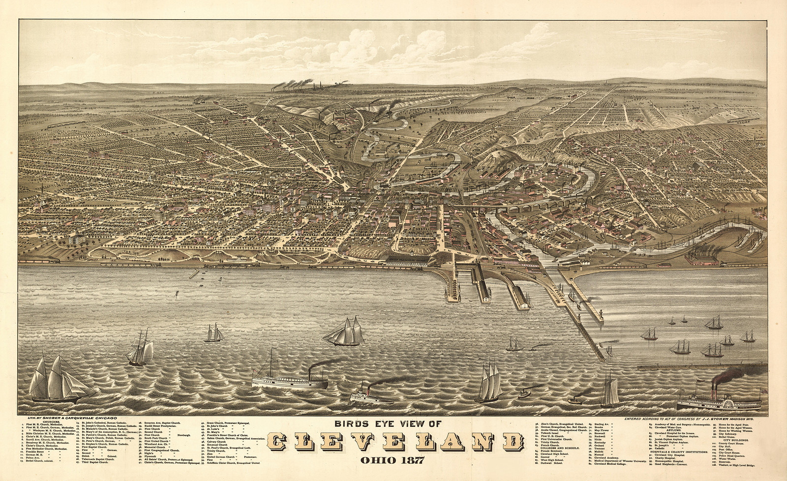Cleveland, Ohio, 1877, 1877 — antique map