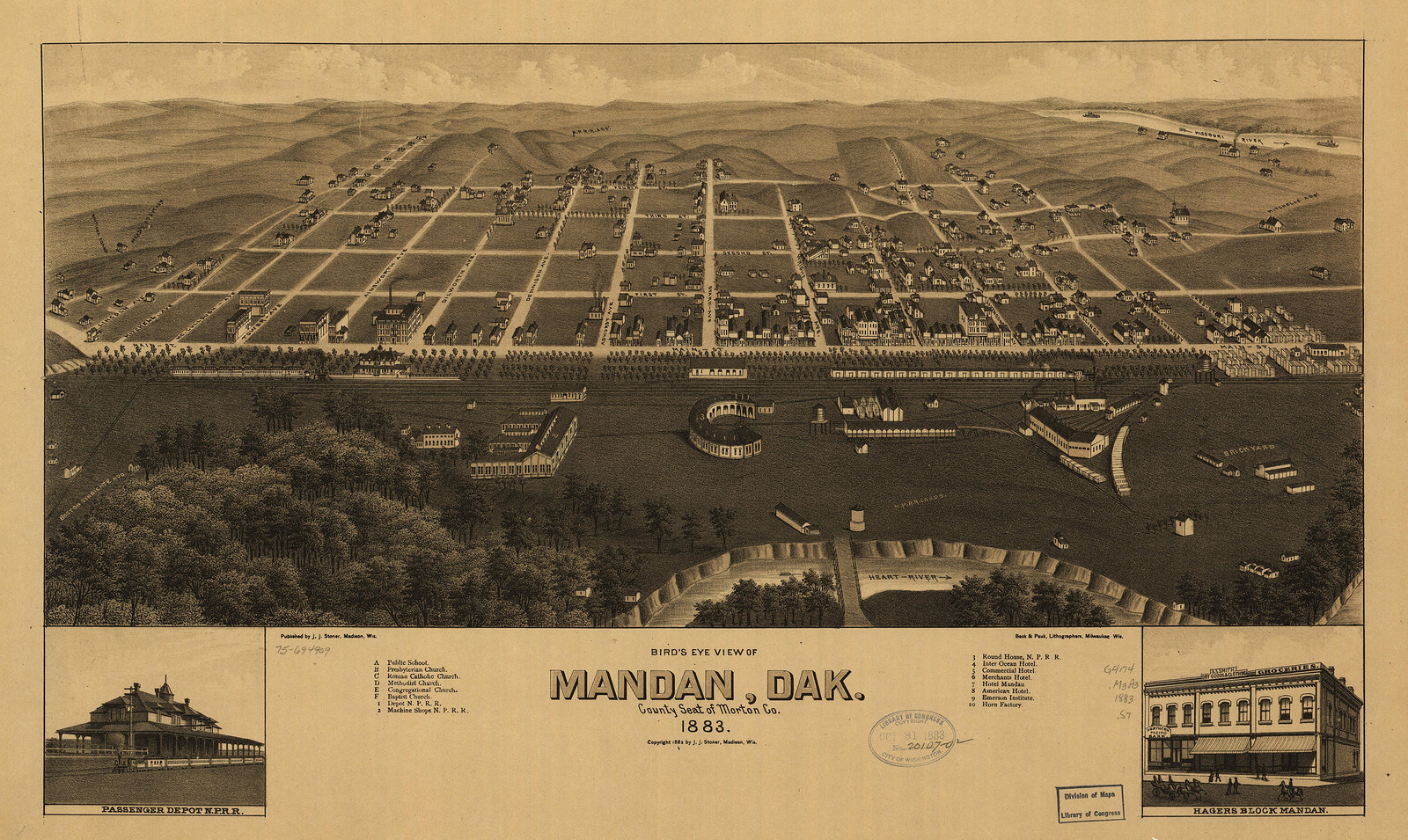 Mandan, Dakota Territory, 1883, 1883 — antique map