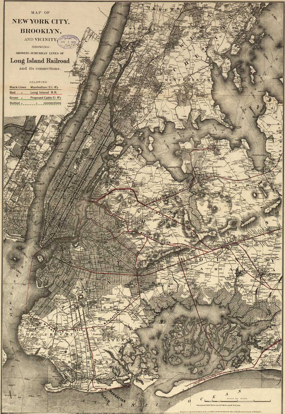 New York City, Brooklyn, and vicinity, New York, 1885, 1885 — antique map