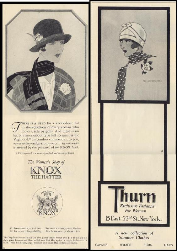 Knox hat and Thurn women's fashion advertisement, 1920s — historic image