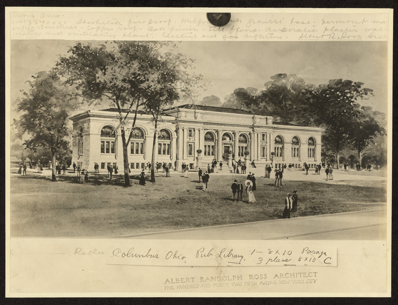 Architectural rendering of Columbus, Ohio Public Library — historic image