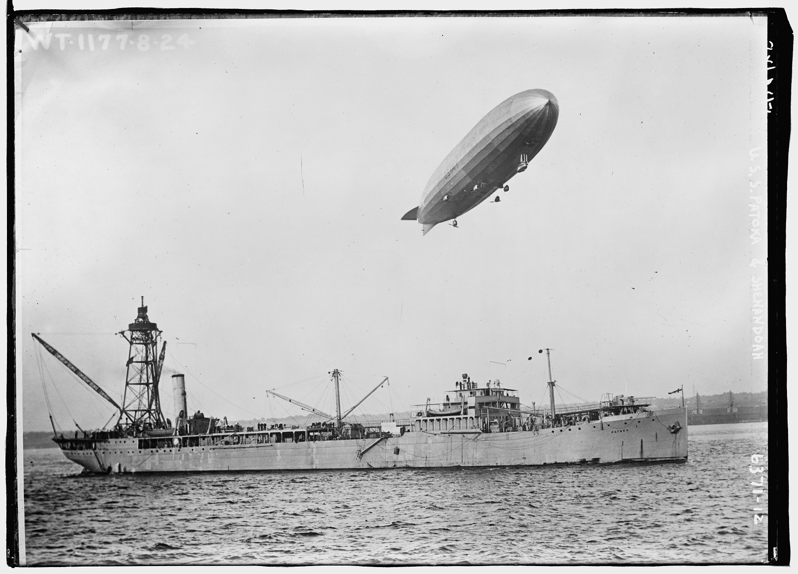 U.S.S. PATOKA & SHENANDOAH (blimp overhead), n/a — historic photograph