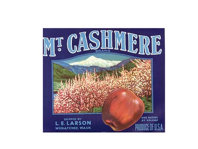 Mt Cashmere Brand apple crate label, Wenatchee, Wash.