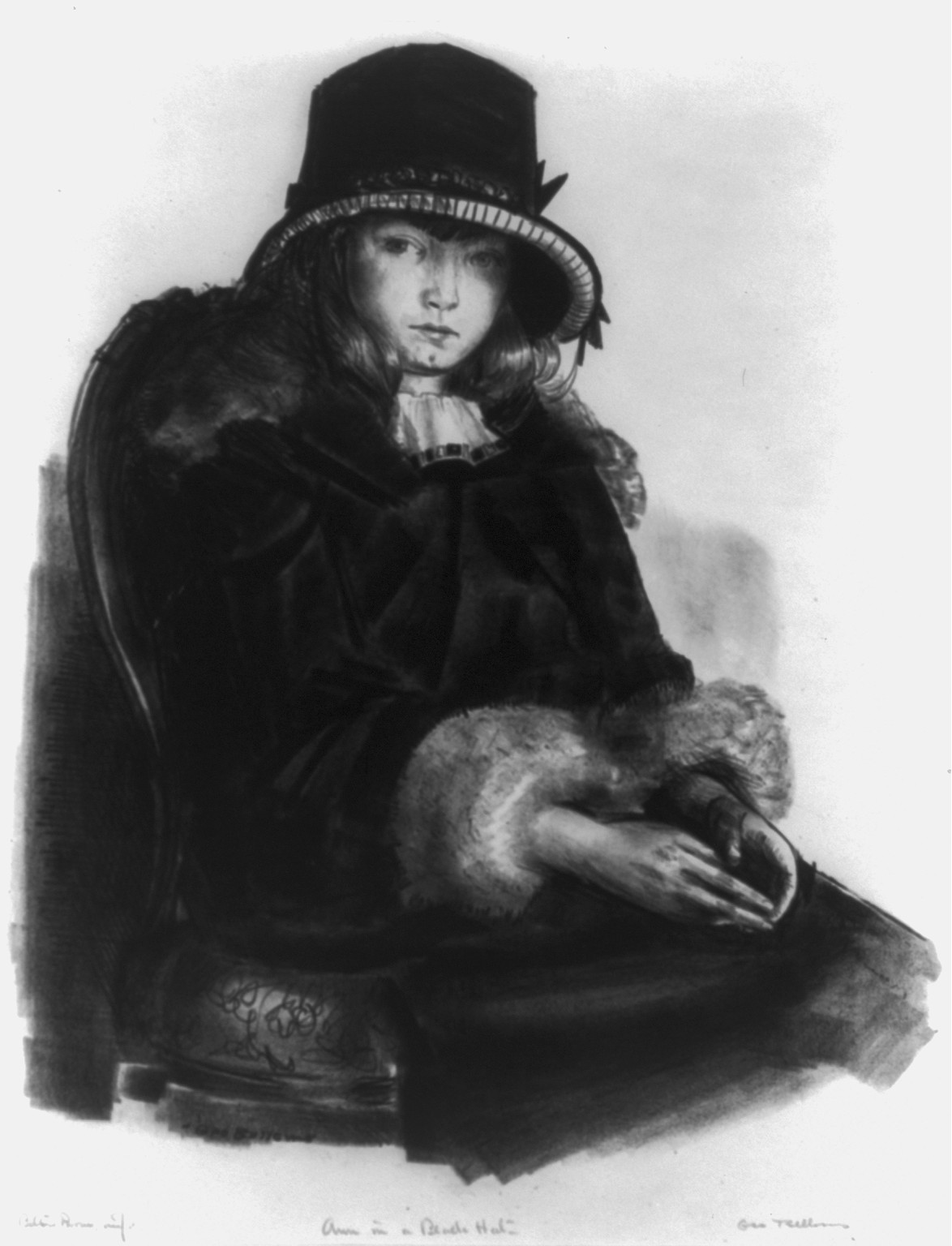 Anne in a black hat, [between 1923 and 1934] — antique lithograph