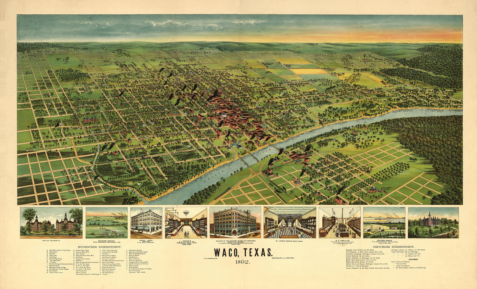 TX Waco 1892 MAP, 1892 — antique map