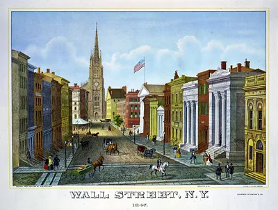 Wall Street, N.Y. 1847 / drawn from nature by Aug. Köllner ; from lith. by Deroy ; Vermilye & Co.