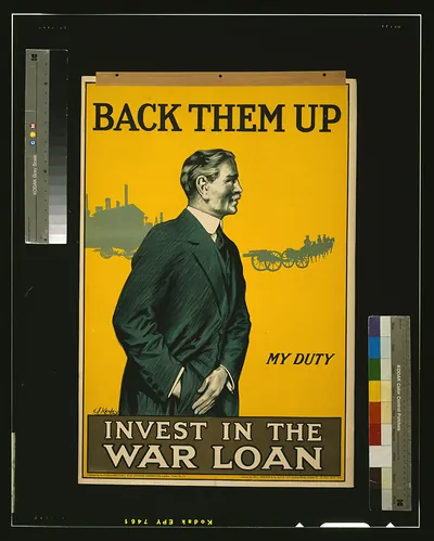 Back them up. Invest in the war loan / E. V. Kealey ; printed by Hill, Siffken & Co. (L.P.A. Ltd.), Grafton Works, London, N.