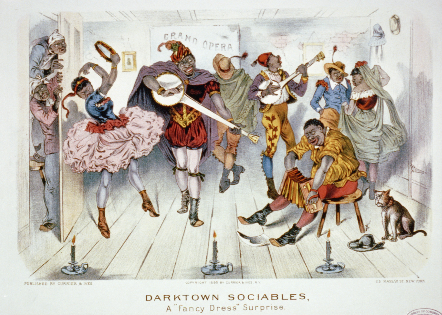 Darktown sociables, a fancy dress" surprise", [New York] : Currier & Ives, 1890. — antique lithograph