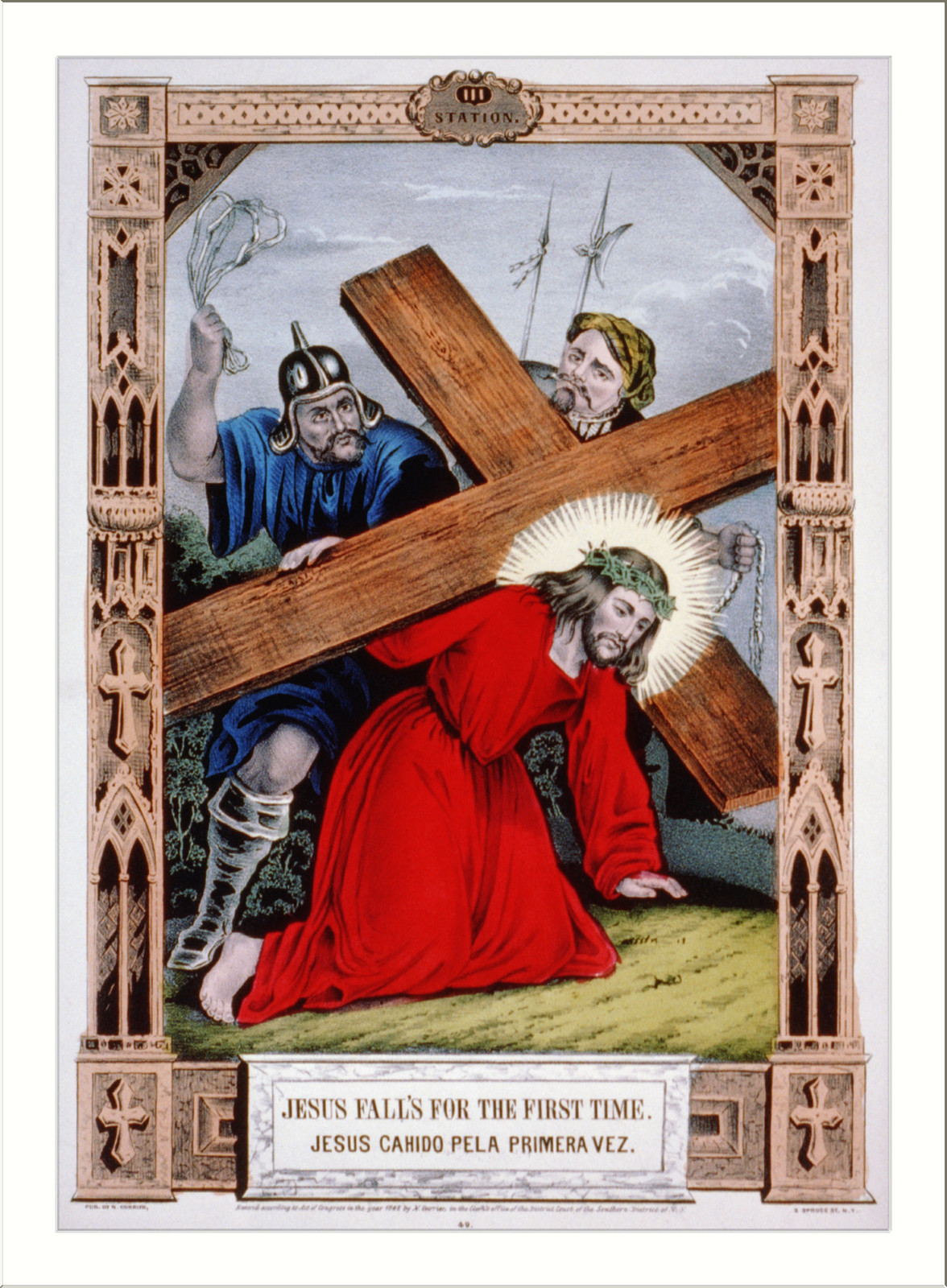 Jesus fall's for the first time. / Jesus cahido pela primera vez., New York : Published by N. Currier, c1848. — antique lithograph