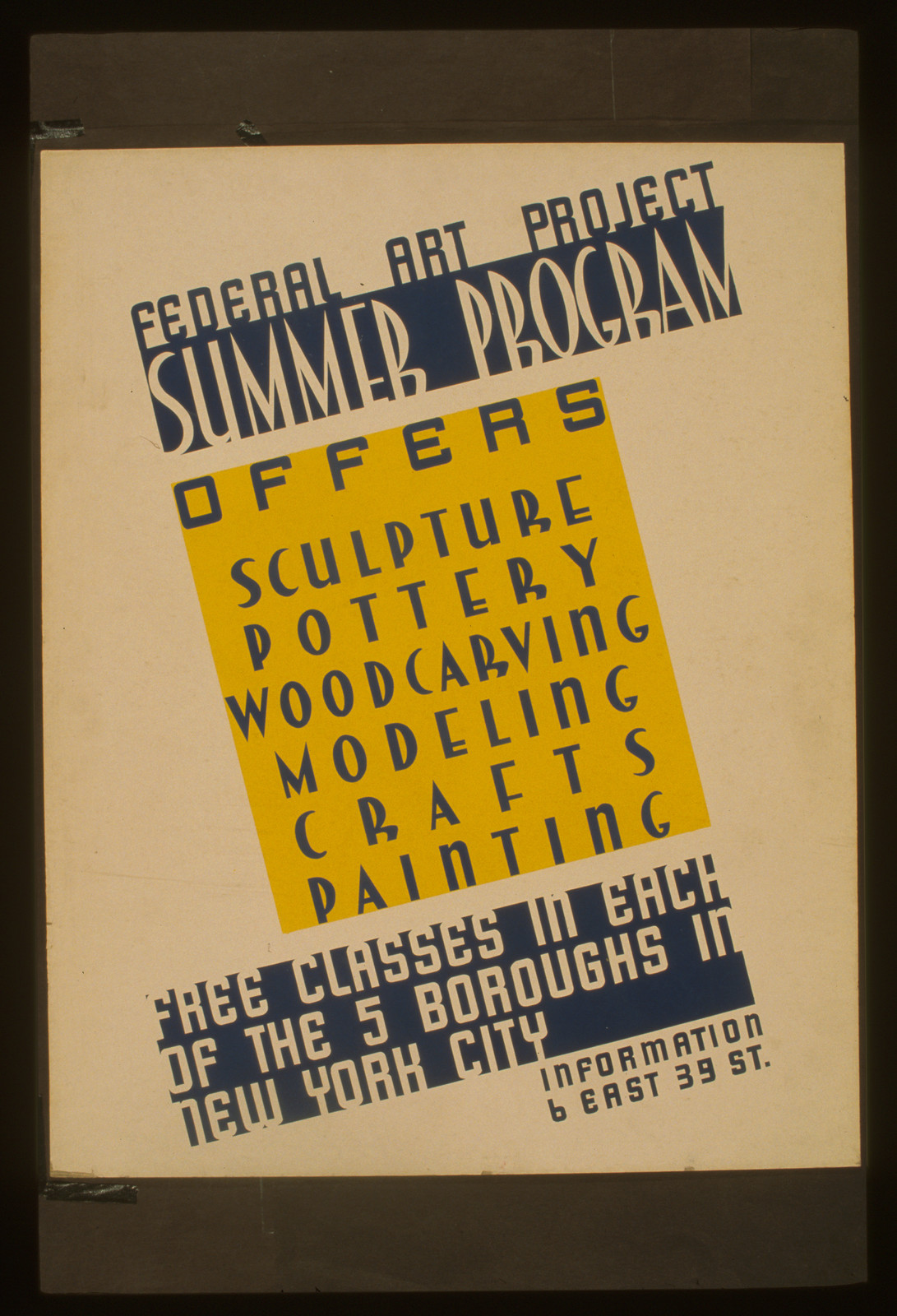 Federal Art Project summer program Offers sculpture pottery woodcarving modeling craf, 1936 — vintage poster